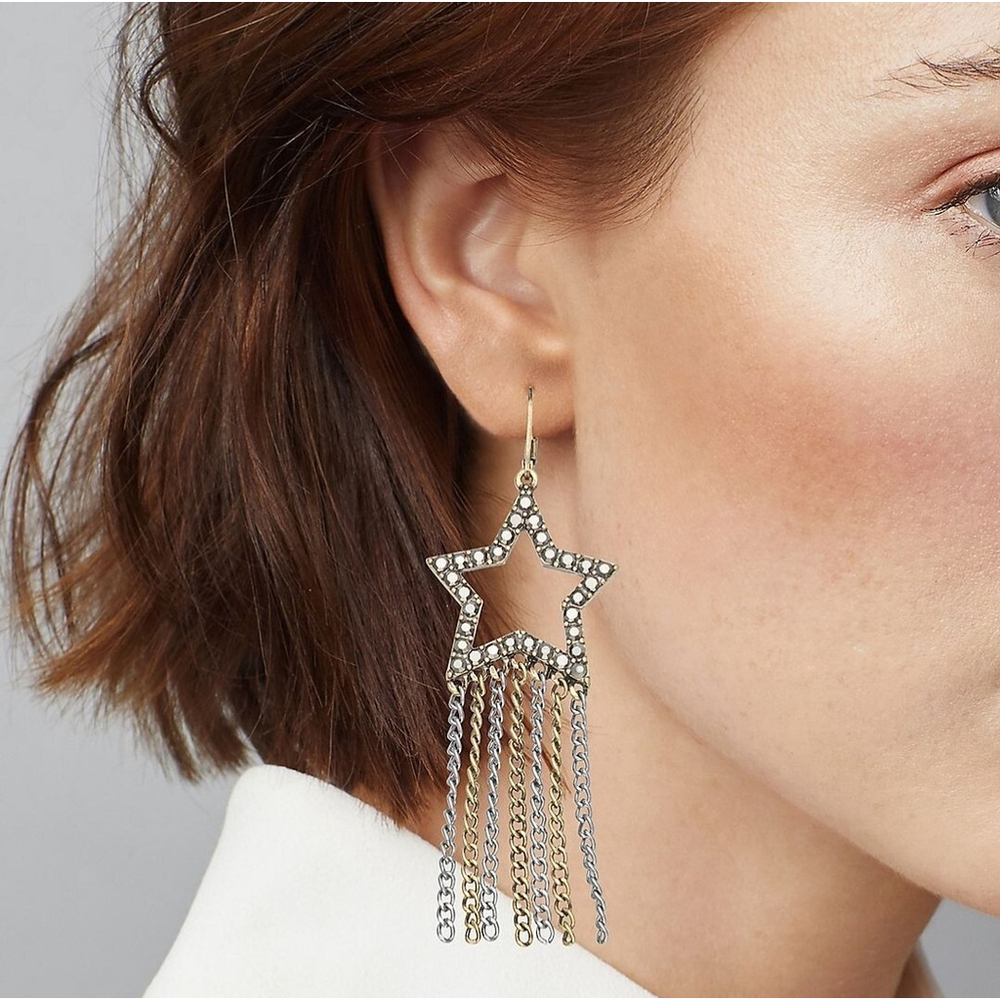Vera Wang Crystal Rhinestone Celestial Chain Drop Earrings NWT